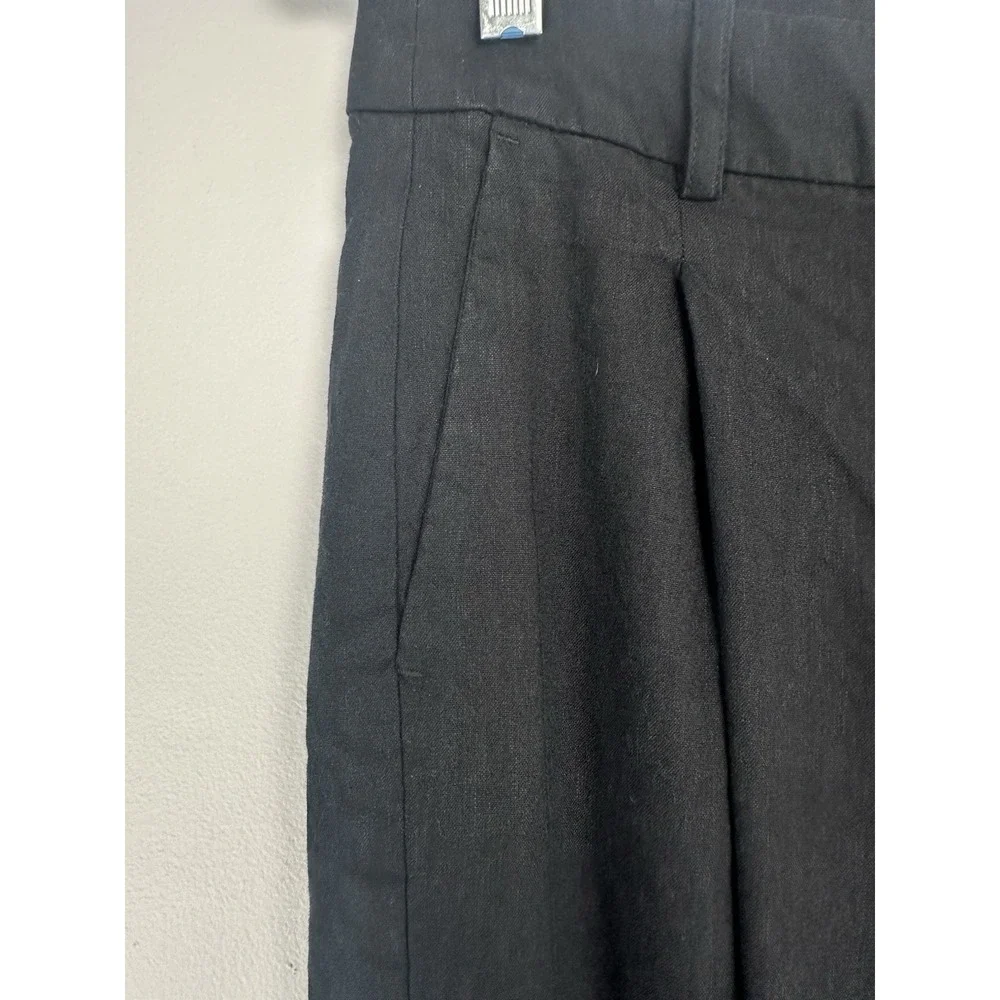 J Crew Women's Linen Blend Pants Size 2 Black Pleated Trouser Old Money Coastal